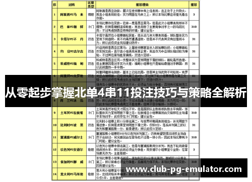 从零起步掌握北单4串11投注技巧与策略全解析